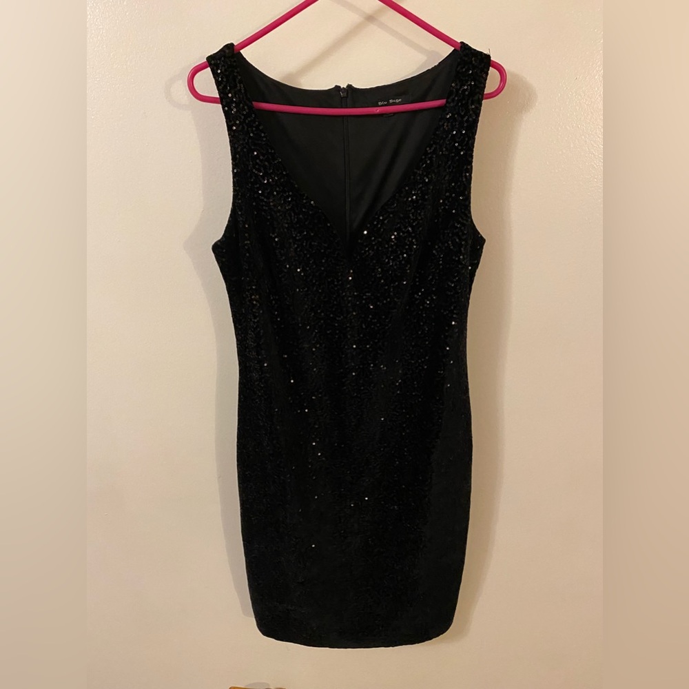 Black sequins dress with wired bust, low cut, size 10